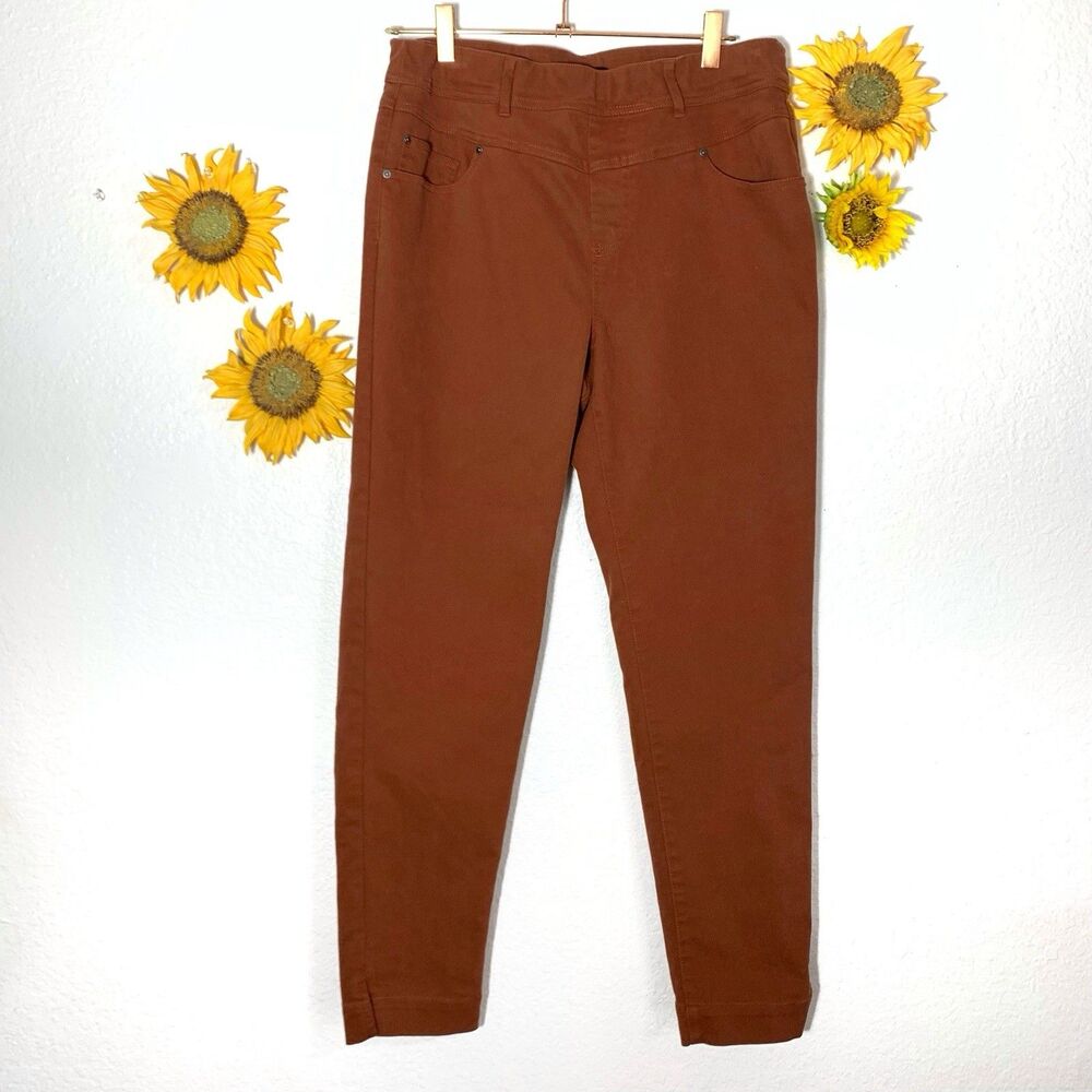 John Mark Pull M-On Rustic Brown Jean Stretch Waist Pants Size 8 Womens